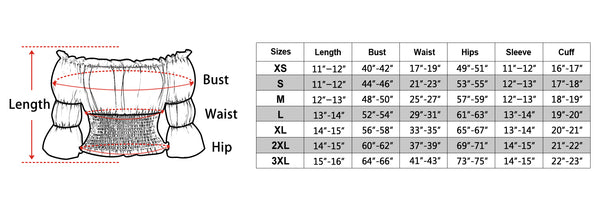 size chart of the women's crop top