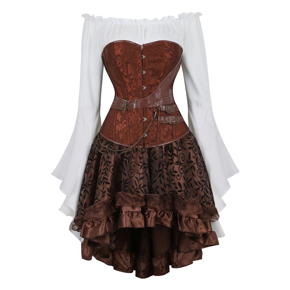 Steampunk Corset Dress Brown Corset Suit for Women – Meet Costumes