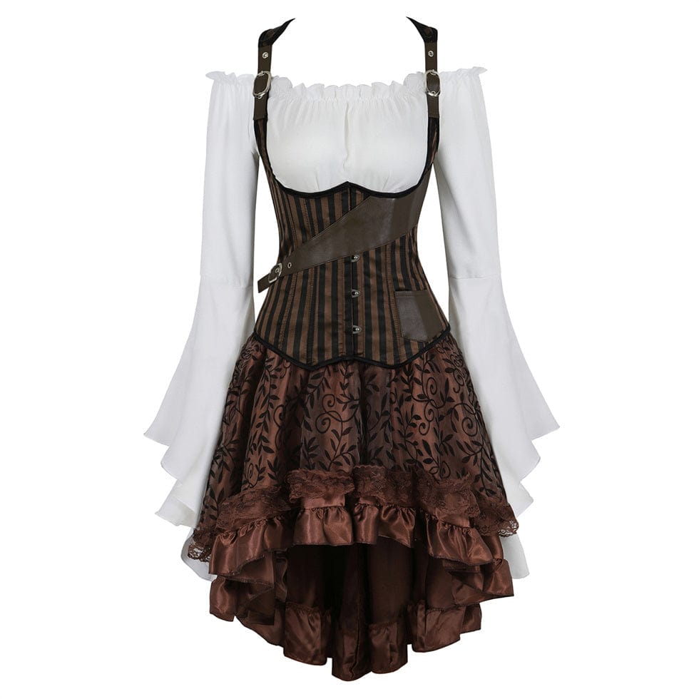 Steampunk Corset Dress Brown Corset Suit for Women – Meet Costumes