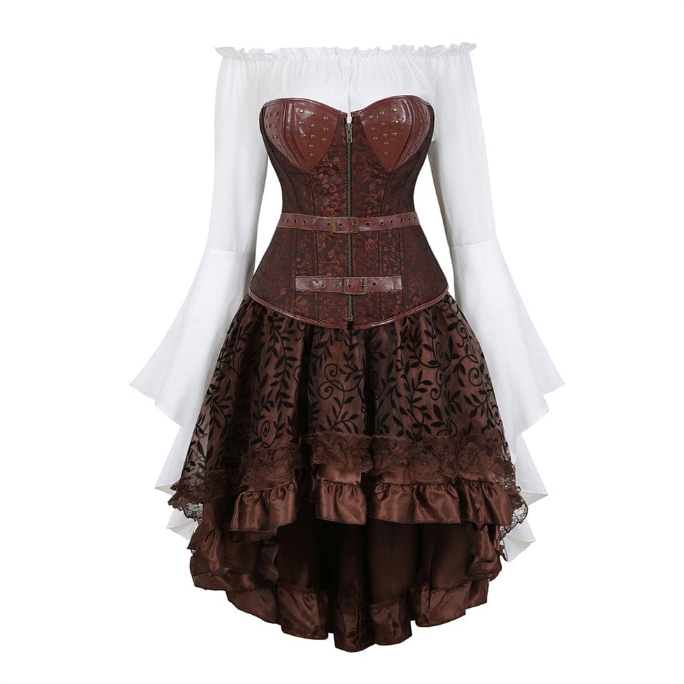 Steampunk Corset Dress Brown Corset Suit for Women – Meet Costumes
