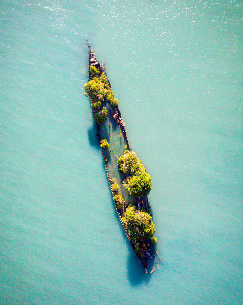Aerial drone shot of Magnetic Island's forgotten shipwreck