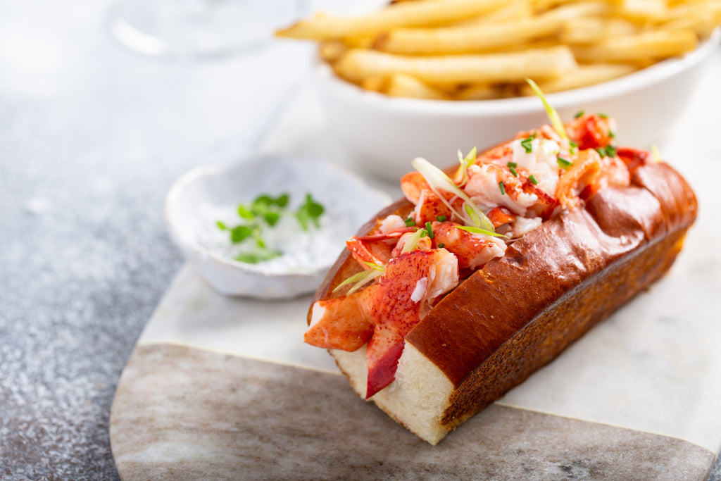 Lobster Roll with chips stock photo