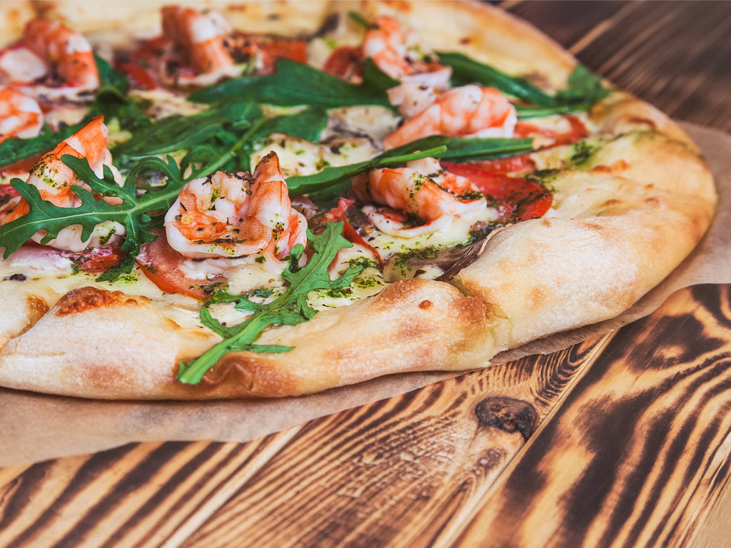 Prawn and prosciutto pizza