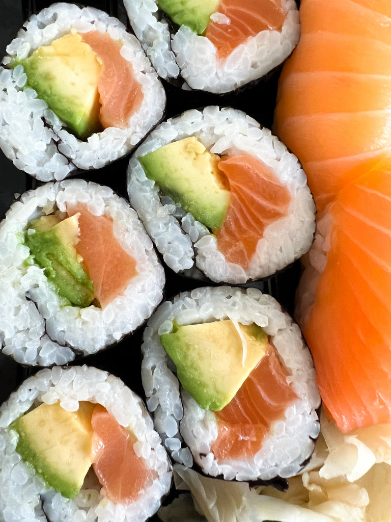 Salmon and avocado sushi rolls