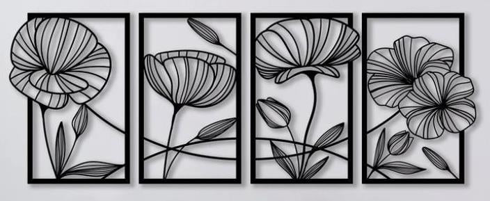 Lotus Metal Wall Decoration Splicing Set Of Four Pieces With Stereoscopic Lines Decordovia