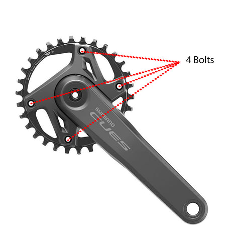 Example of a 4-bolt chainring and cranks.