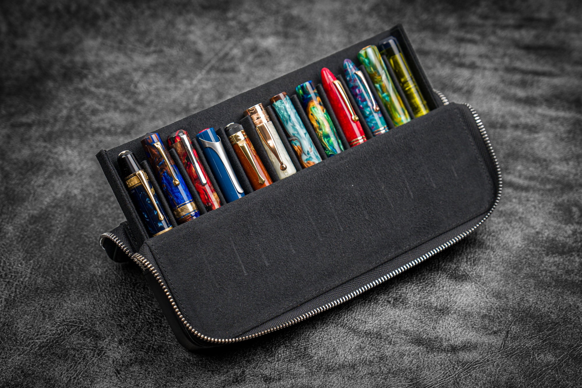 Undyed Leather Hard Pen Carry Case with Removable 6 Slots Tray