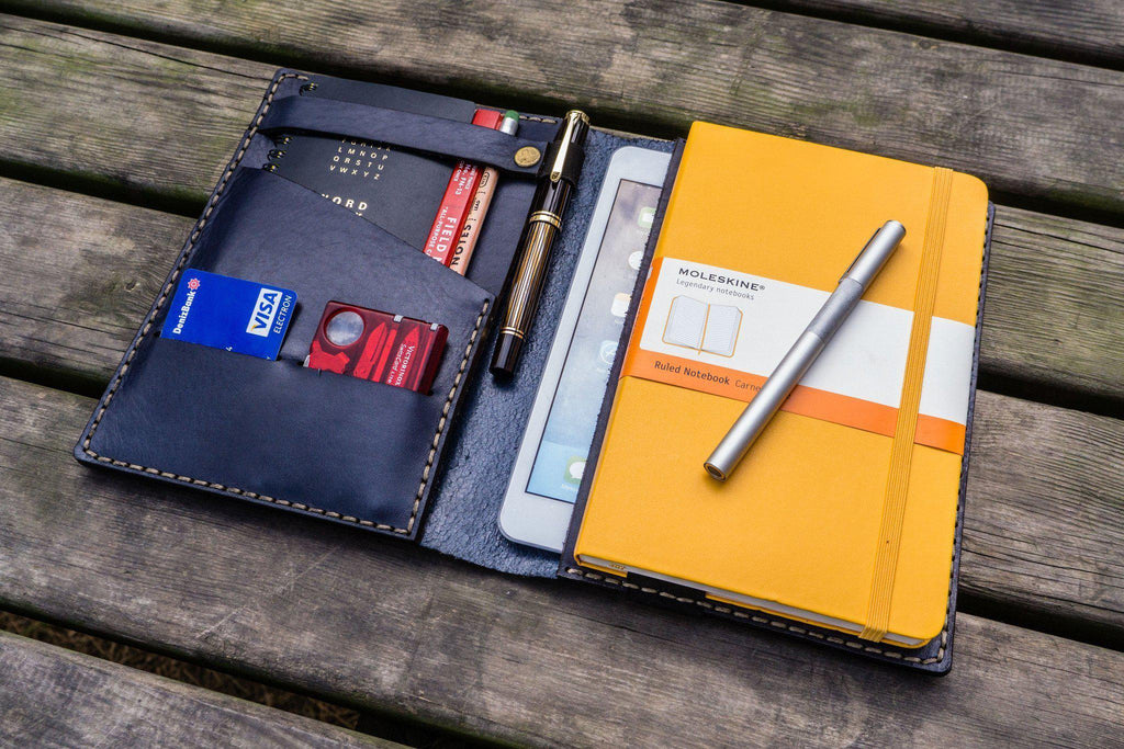 Leather Hobonichi Cousin A5 Planner Cover - Navy Blue - Galen Leather