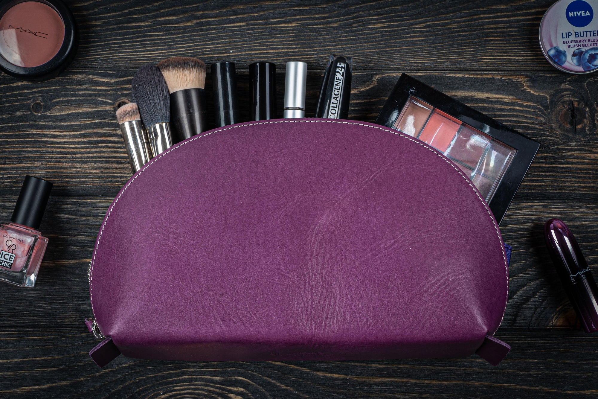 Black Leather Makeup Bag • Handcrafted in the USA