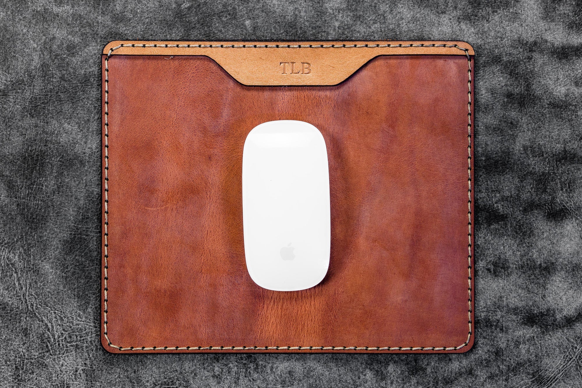 Old Saddle Brown Leather Desk Pad • With Matching Mouse Pad