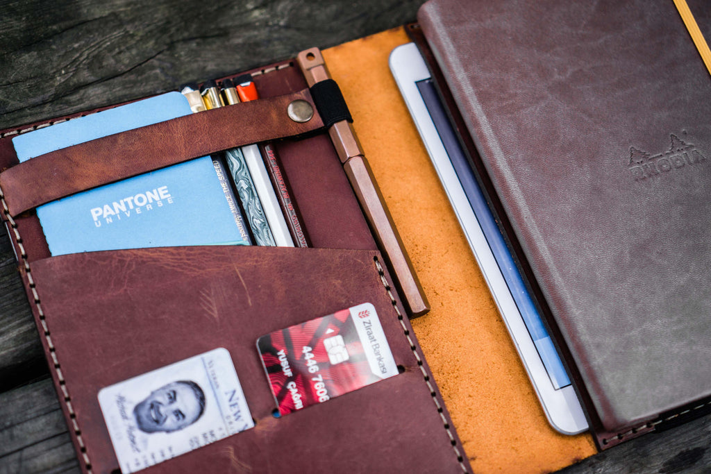 Leather Rhodia A5 Notebook & iPad Cover - Crazy Horse Tan - Galen Leather