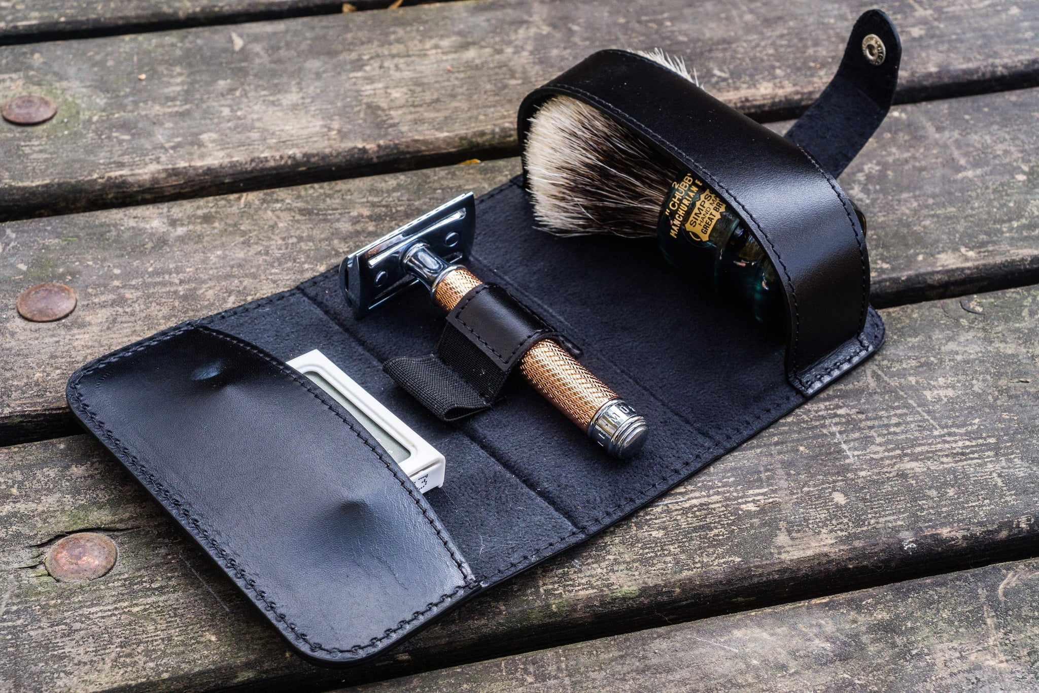 100 Handmade Leather Shaving Travel Kit Black Galen Leather