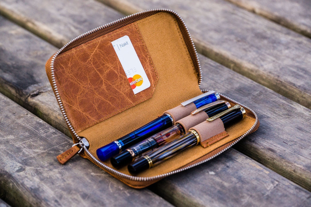 leather 3 pen case