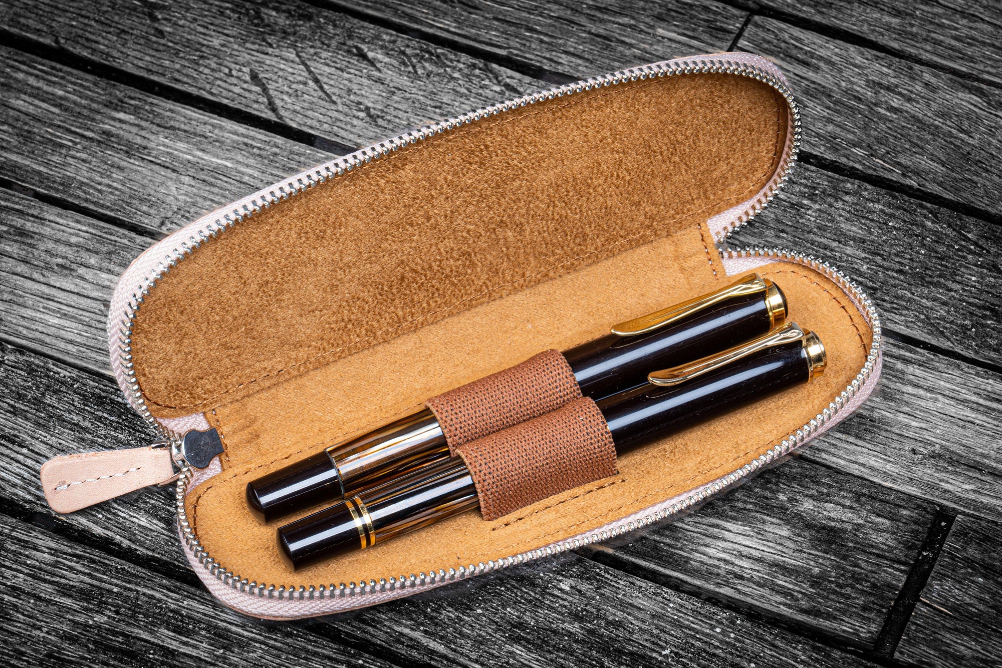 Handmade Leather Zippered 10 Slots Pen Case - Brown - Galen Leather