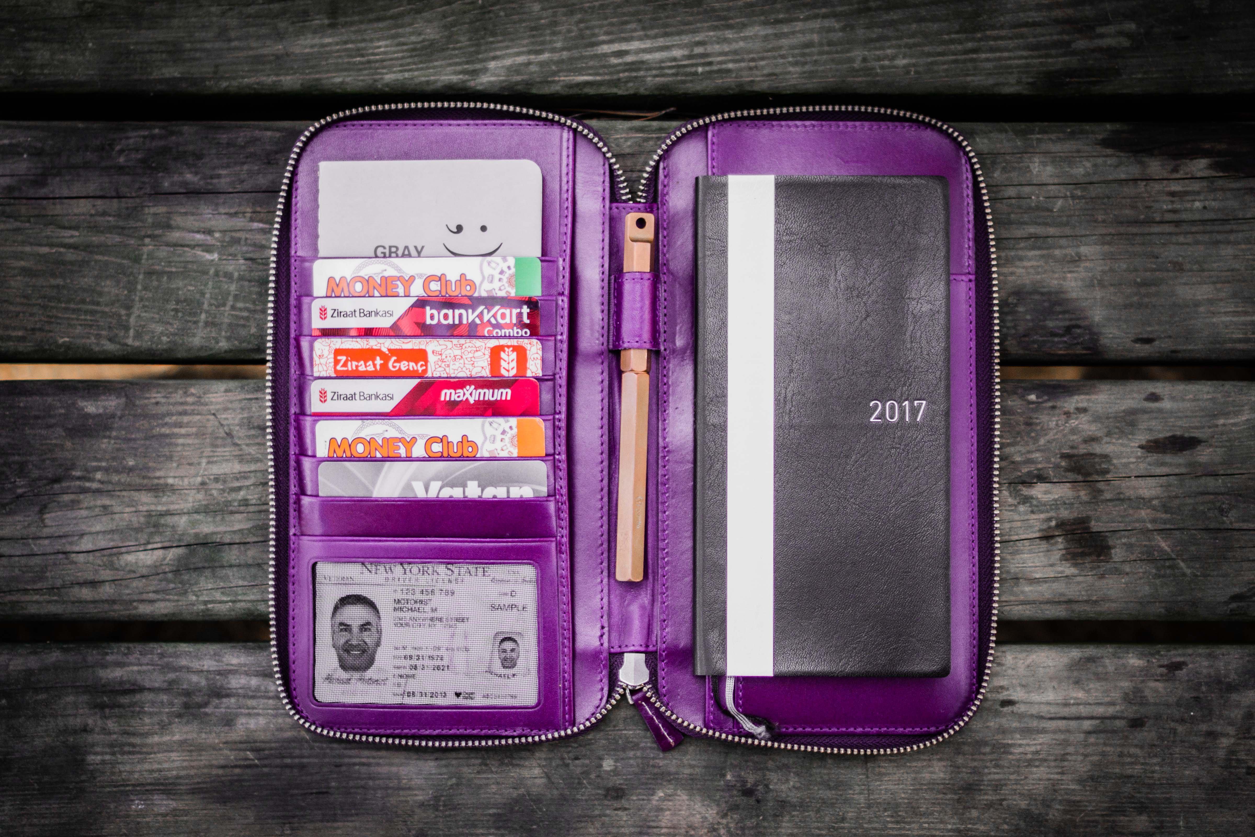 Leather Zippered Hobonichi Weeks Mega Cover - Purple, Galen Leather