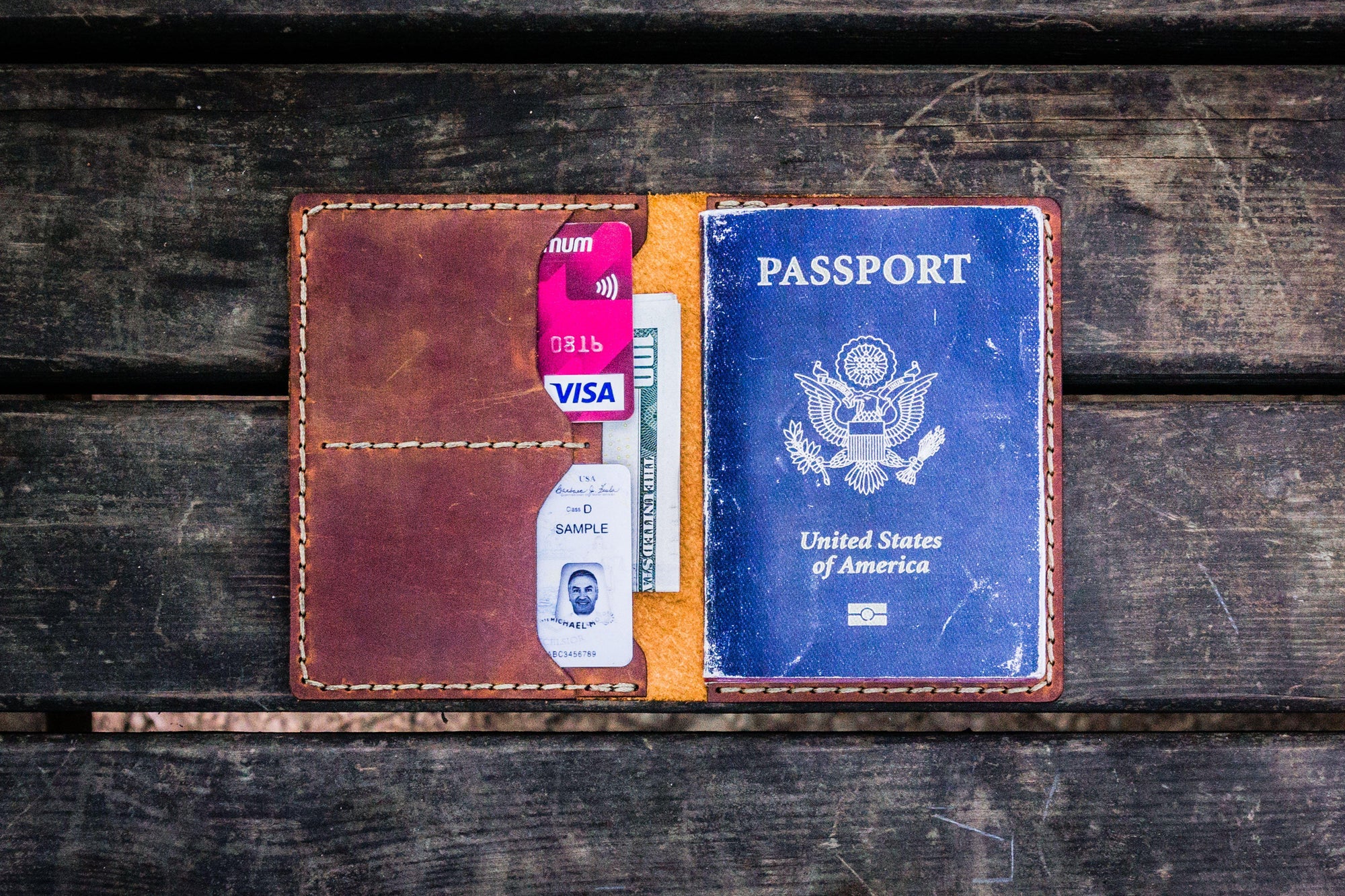 No.06 Hand-Stitched Leather Passport Wallet - Brown - Galen Leather