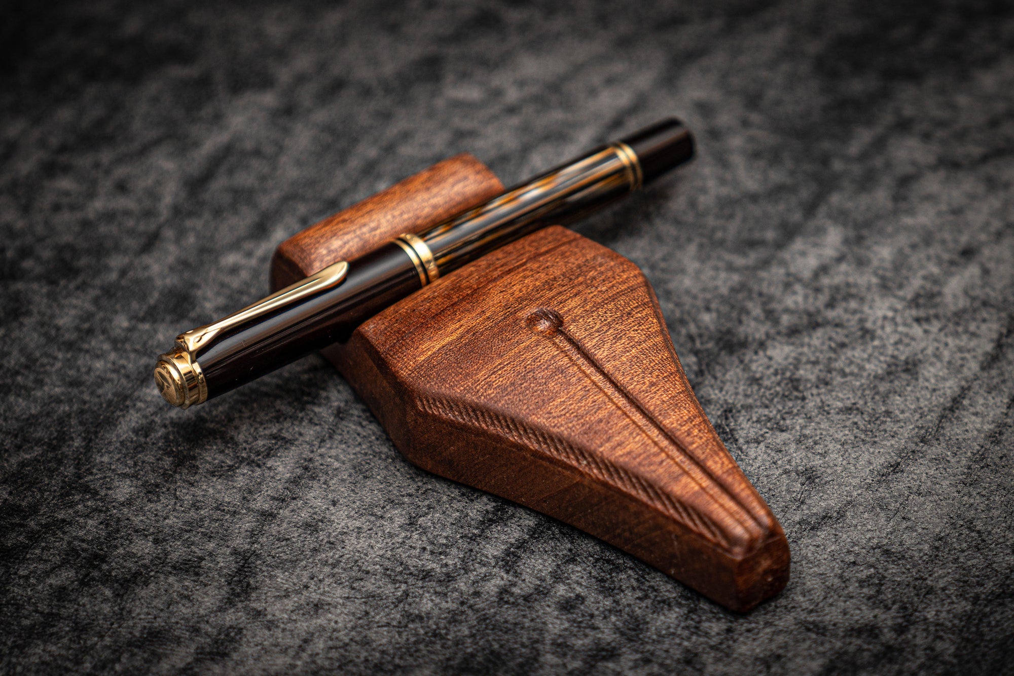 Vintage Pen Holder Pen Stand Wood and Brass N1169