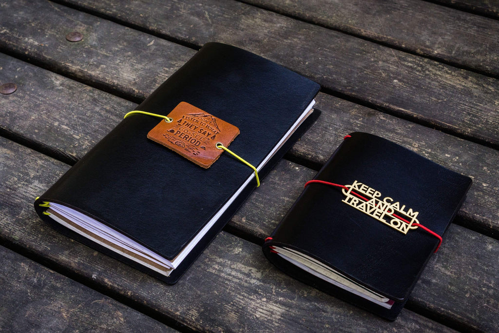 Handmade Traveler's Notebook Leather Cover - Black - Galen Leather