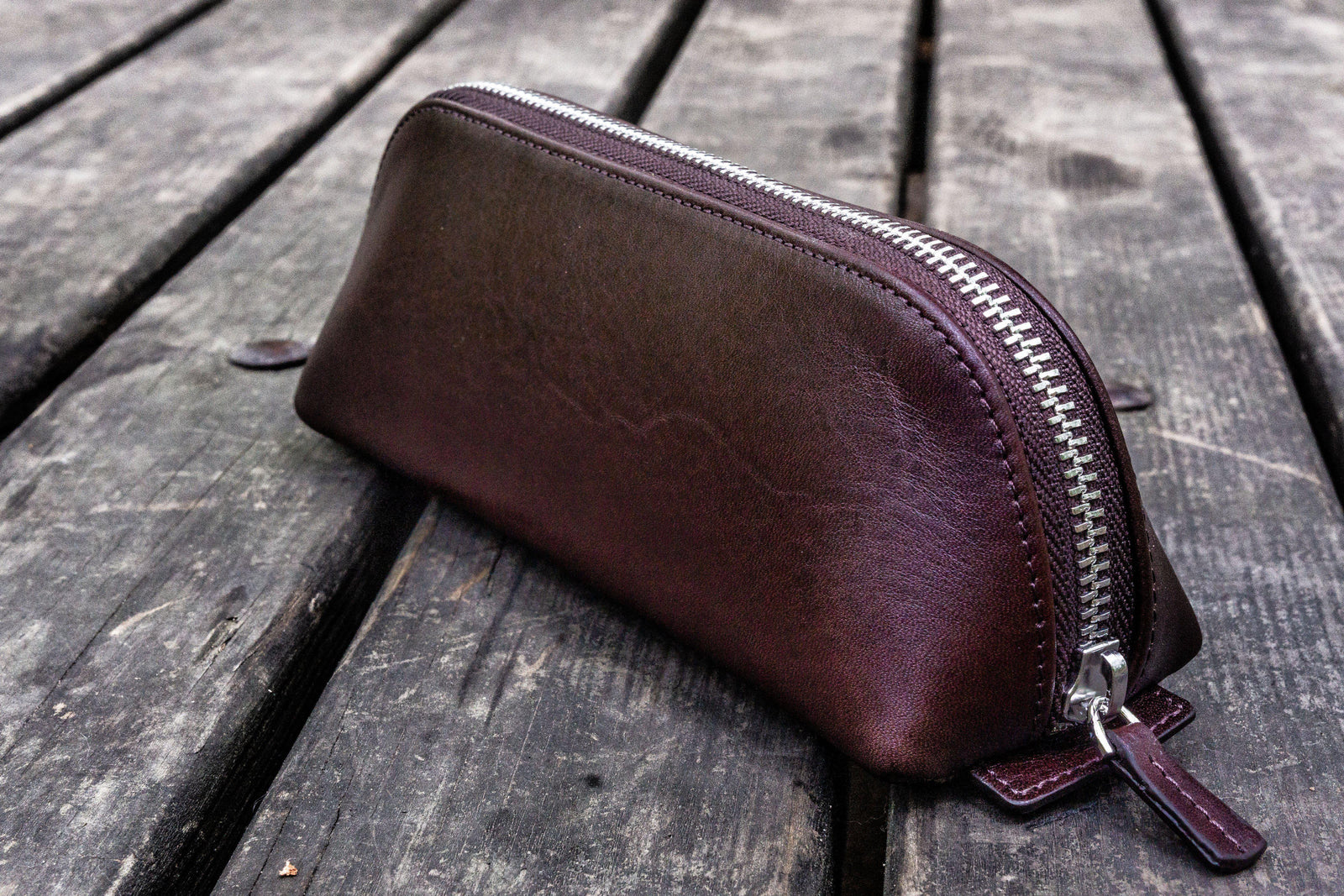 XLarge Zippered Leather Pencil Case - Brown - Galen Leather