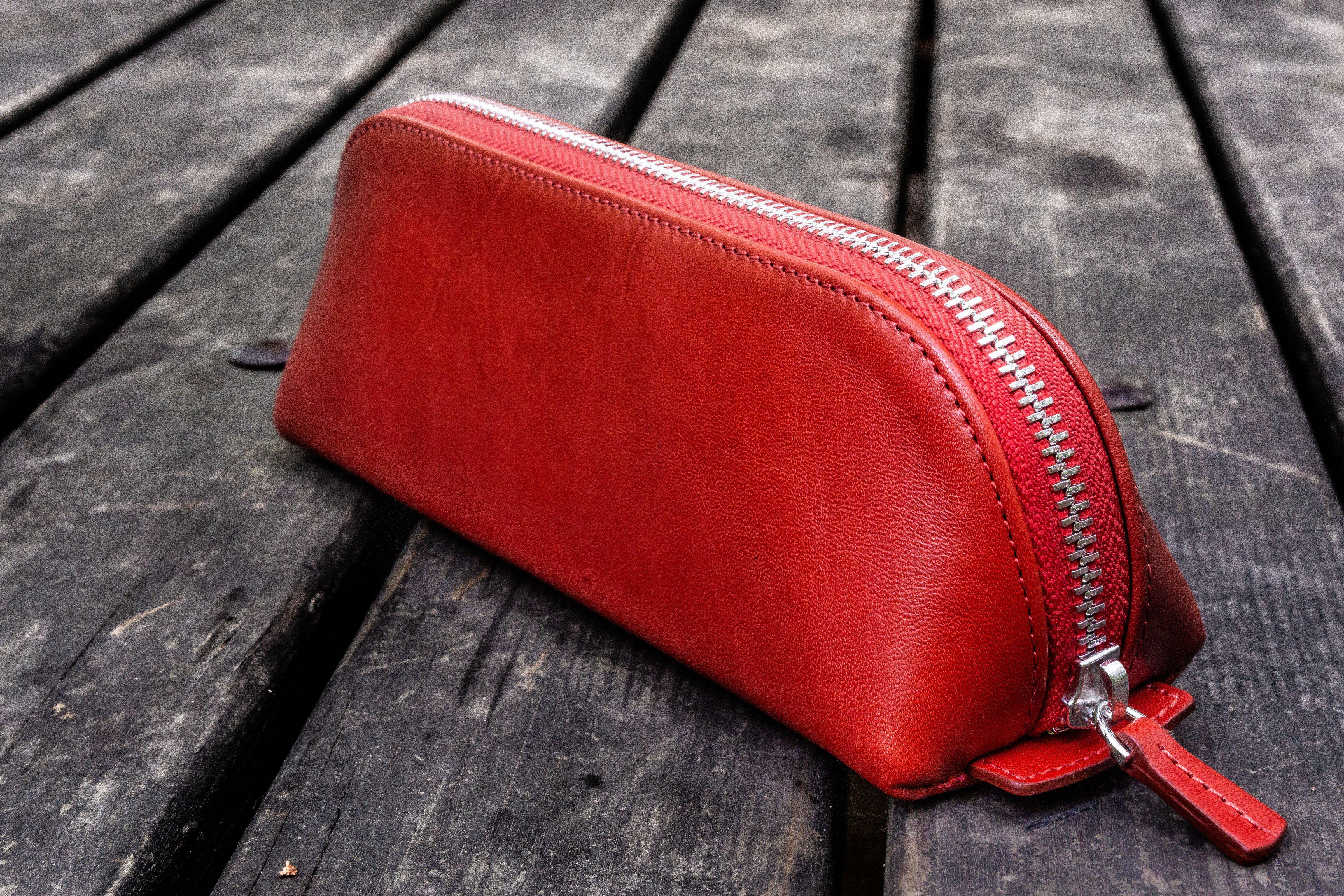 red leather pencil case