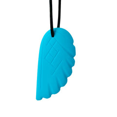 blue feather shaped chew pendant necklace