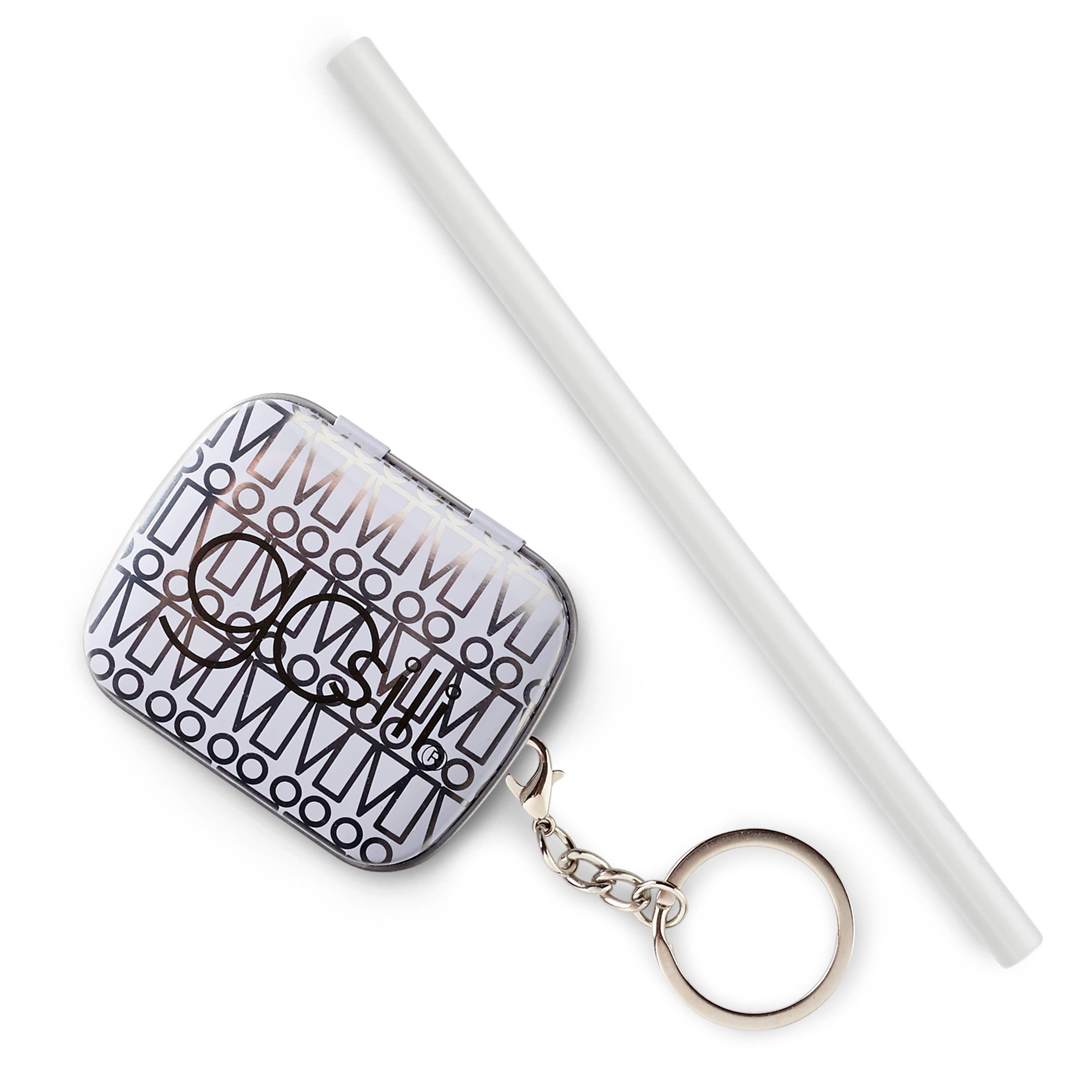 Reusable Silicone Straw + Keychain Case: Frost