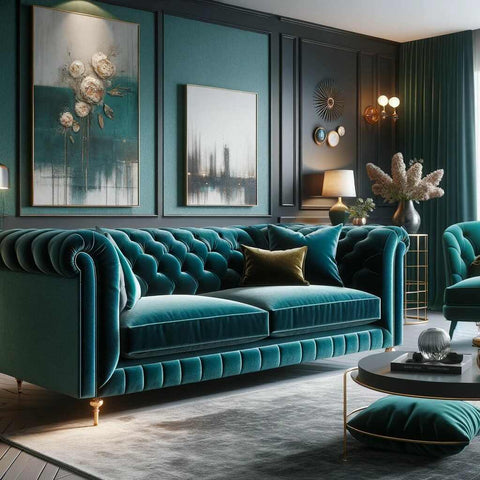 Teal Velvet Sofa