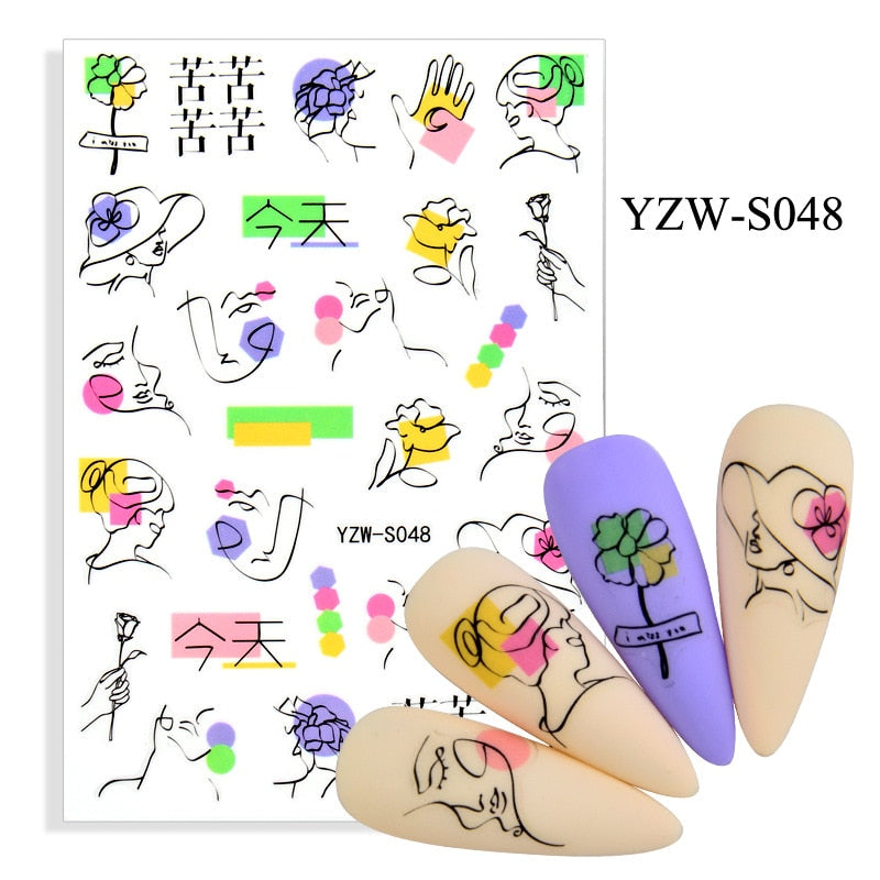 1Pcs Abstract Face Fruit Nail Sticker Decals Tool Gel Polish Manicure Sliders Paper DIY 3D Nail Art Tattoos Decoration