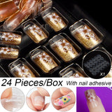 Fashion 24pc/set 10 Sizes Fake Nails Full Cover French False Nail Tips With Double-Sided Nail Adhesive Tab Press On Coffin Nail