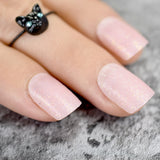 Light Pink Glitter False Nails Short Square Decoration Nails Full Wap Ladies Daily Wear Plastic Nail Tips