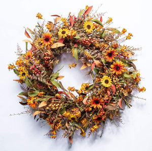 Fall Front Door Wreath,24” Artificial Floral Wreath with Colorful Daisies - Decotree.co Online Shop