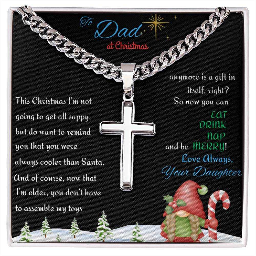 Cuban Link Chain with Personalized Cross for DAD from DAUGHTER on CHRISTMAS