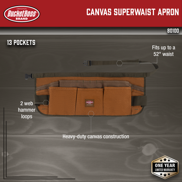 Bucket Boss Canvas SuperWaist Work Apron in Brown, 80100 (Twо Расk) 