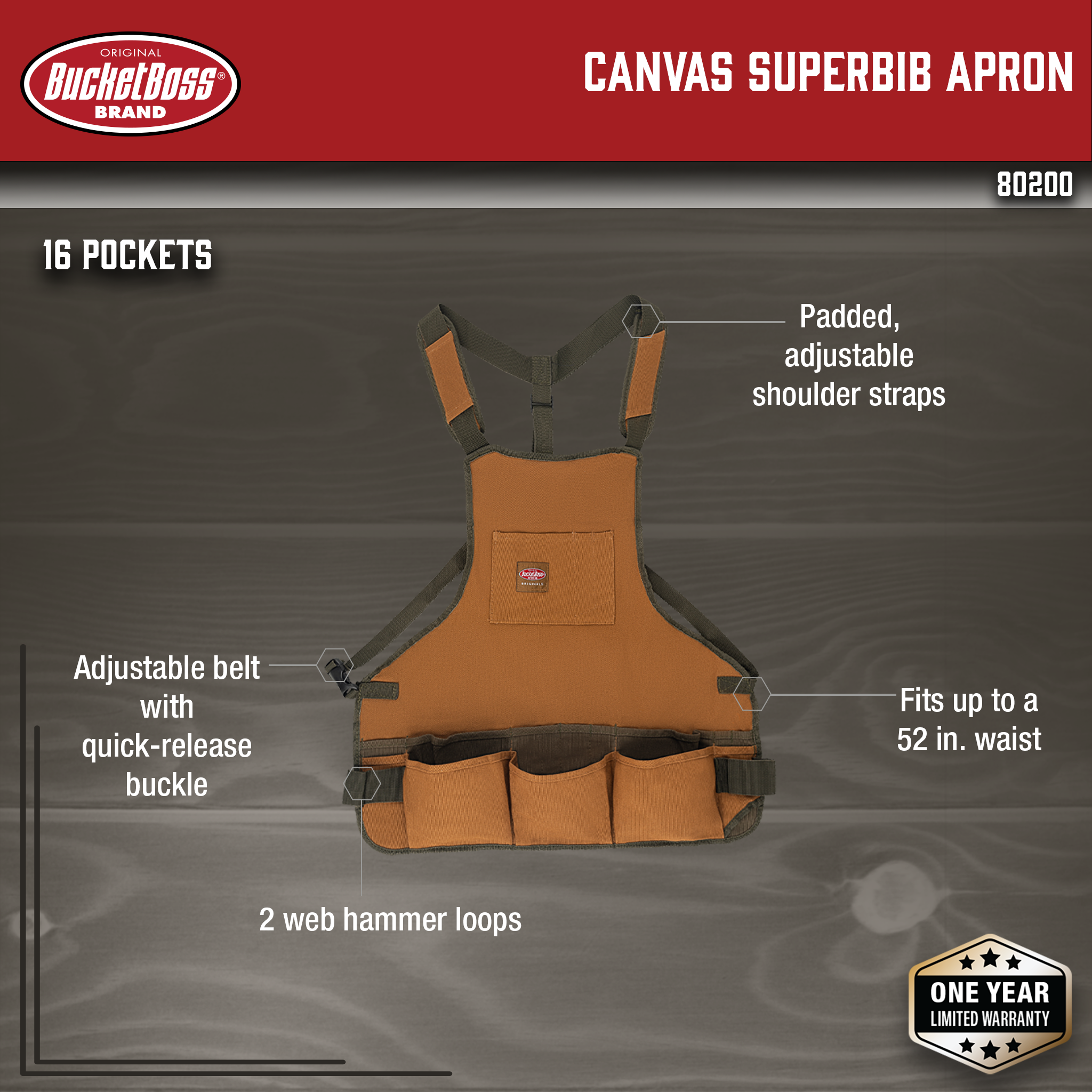 Bucket Boss Canvas SuperWaist Work Apron in Brown, 80100 (Twо Расk) 