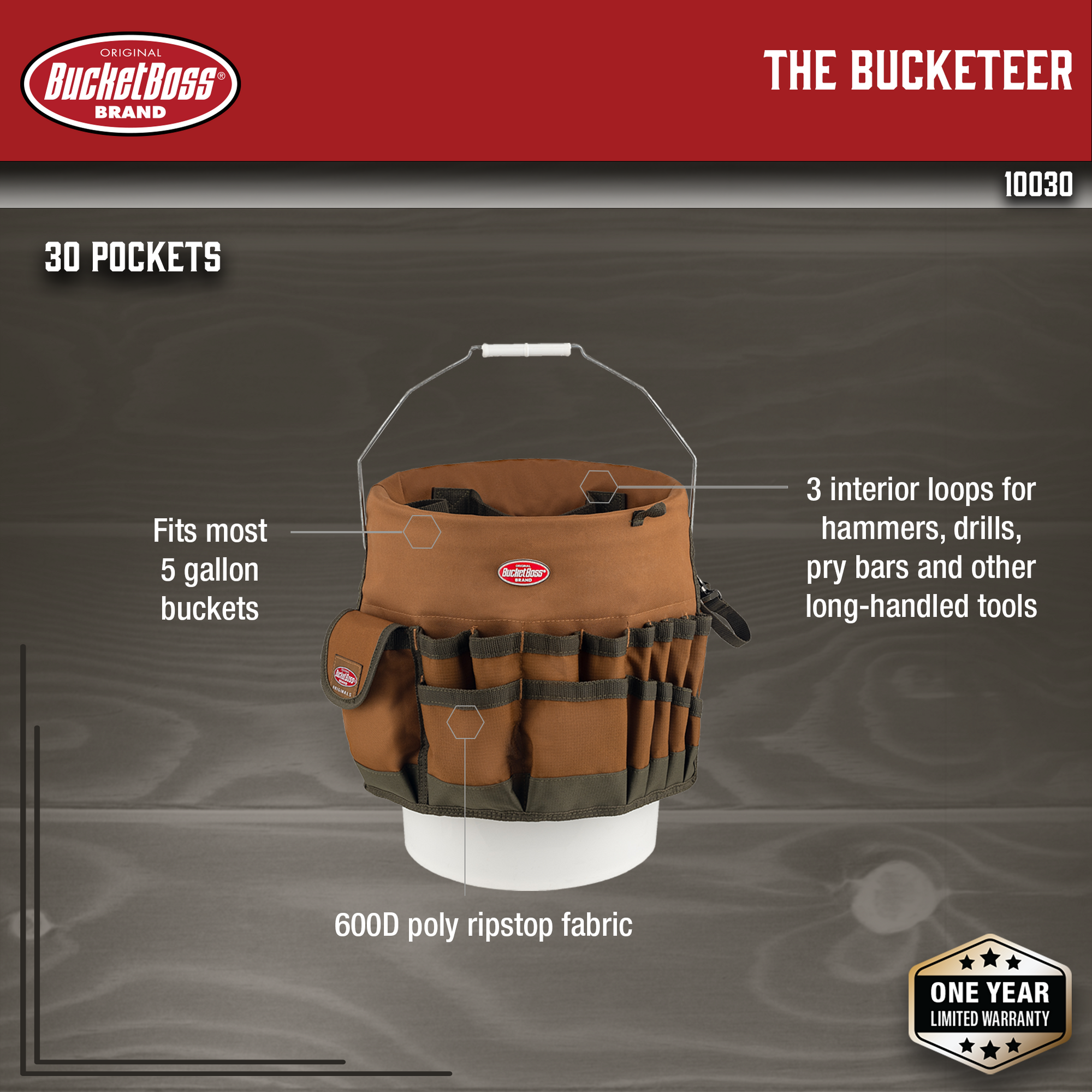 64-Pocket Bucket Tool Organizer Fits 5 Gallon Buckets for