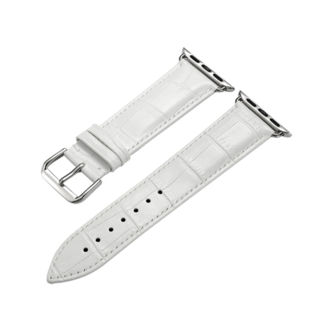 Image of White Crocodile Print Leather Apple Watch Band