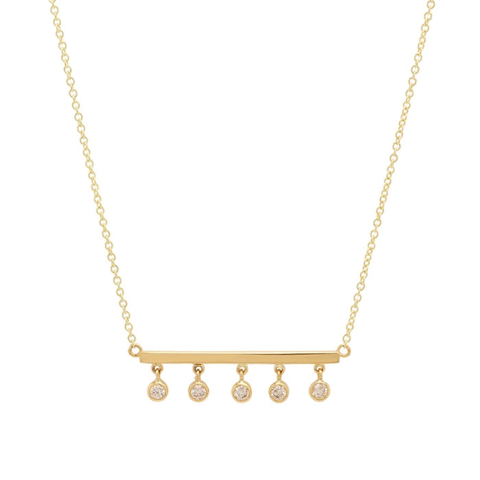 CZ Bezel Gold Bar Necklace - 18K Gold Plated