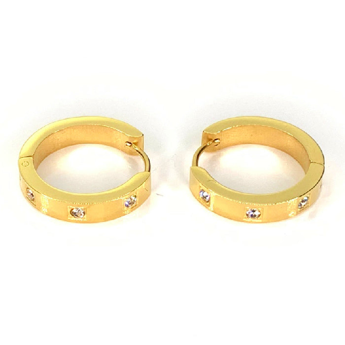 Gold CZ Huggie Hoop Stainless Steel Earrings