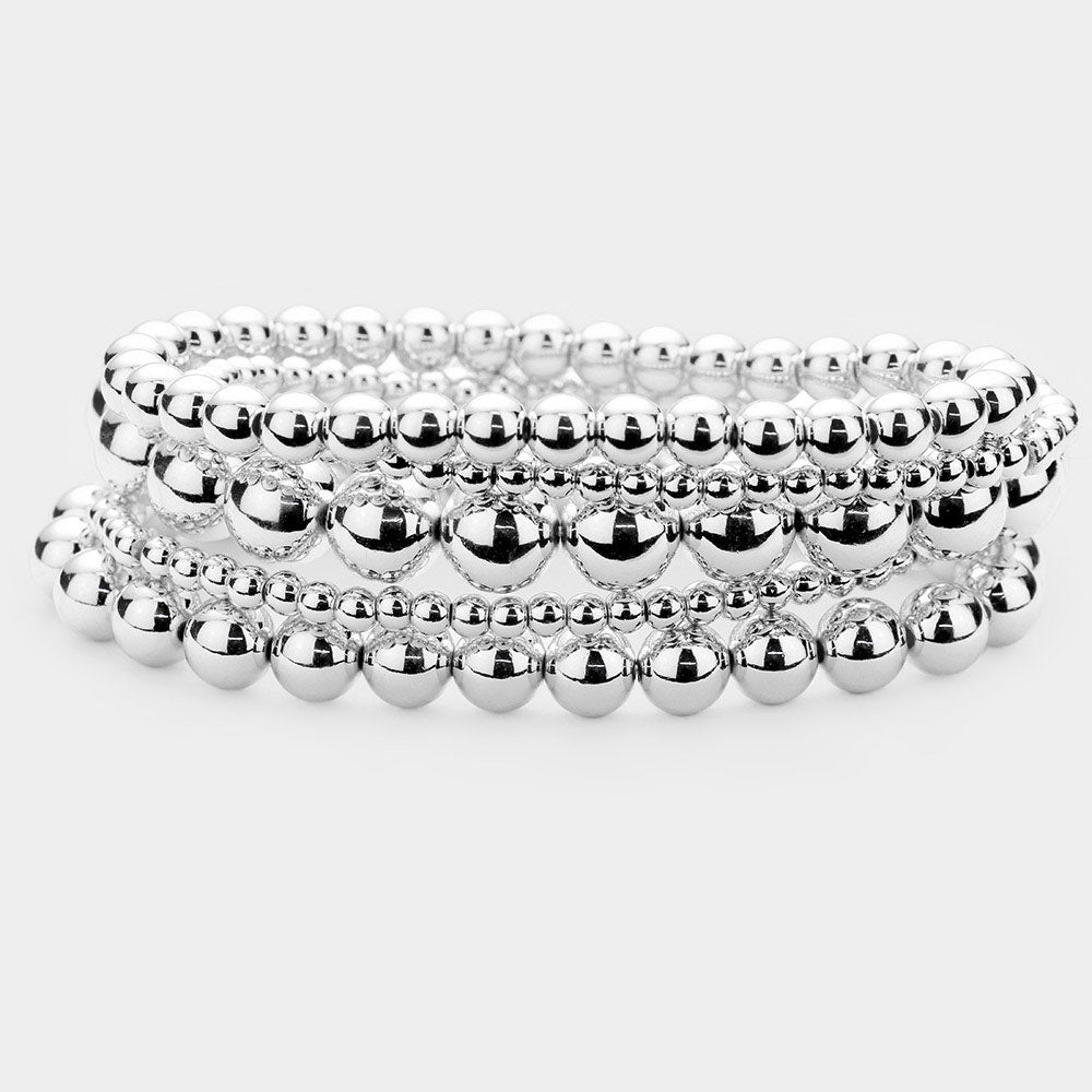 5 Piece Metal Ball Bracelet Set - Silver