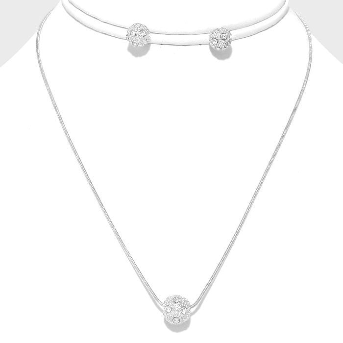 Everyday Sparkle Crystal Ball Pendant Necklace and Earring Set - Silver