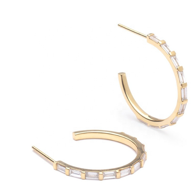 Image of Fine Line 18K Gold Baguette Hoop Earrings