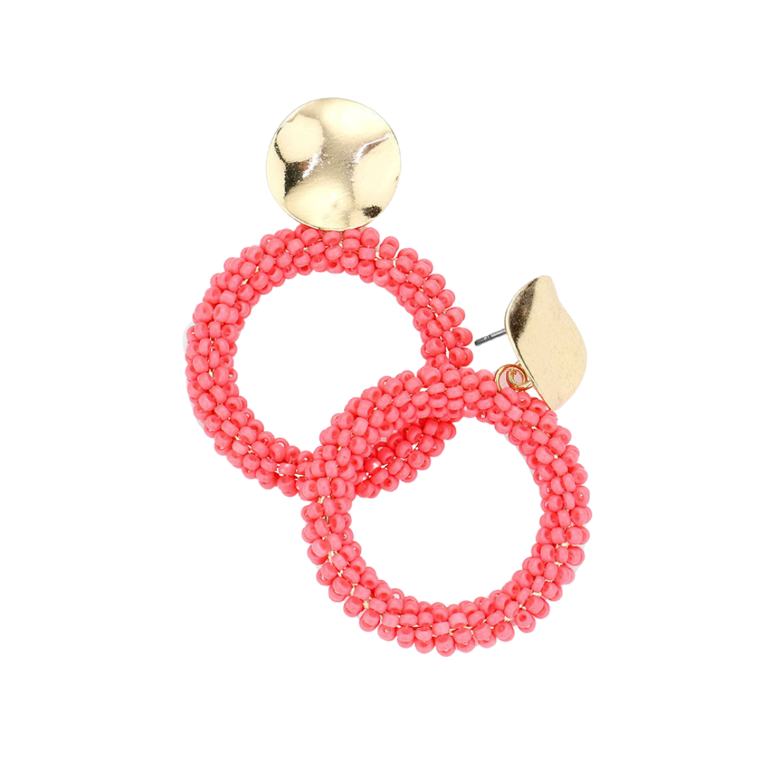 Open Circle Pink Beaded Earrings