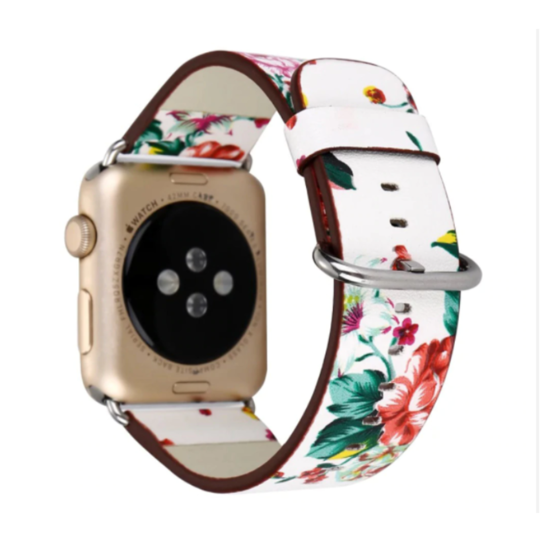 Floral Print Apple Watch Band - White