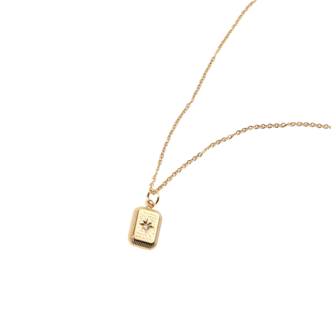Image of Rectangle Starburst Pendant Necklace - 18K Gold Plated