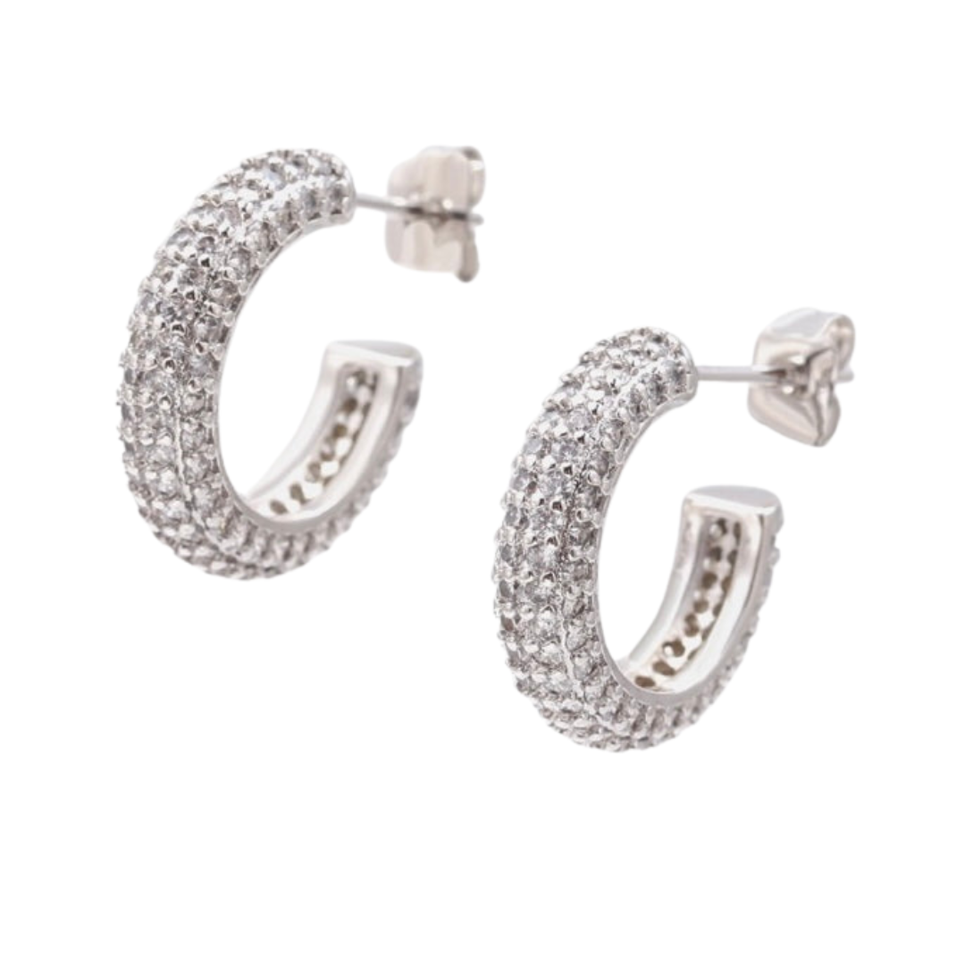 Image of Pave Hoops - Silver