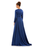 Long Sleeve Ruched Waist A-Line Gown