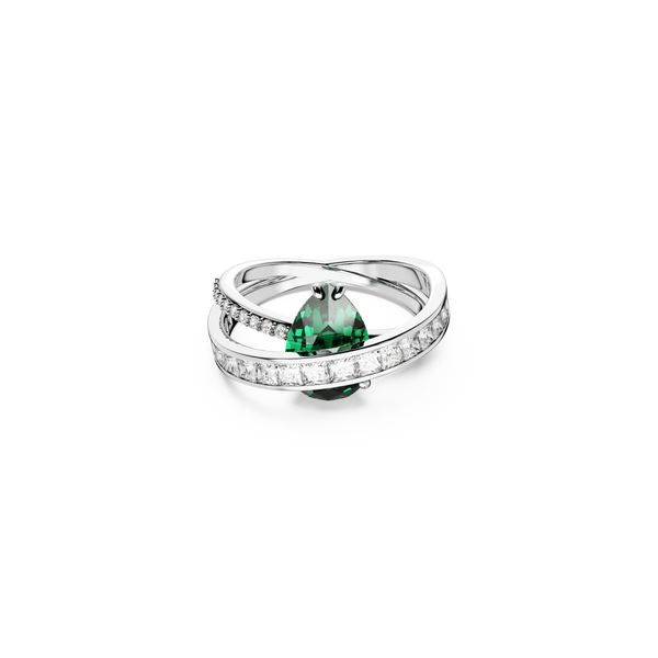 Hyperbola cocktail ring, Carbon neutral zirconia, Mixed cuts, Four bands,  Green, Rhodium plated