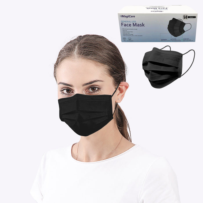 Black Disposable Face Masks I Comfortable, Breathable —
