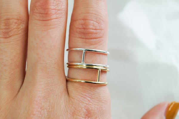 capricorn small cage rings in sterling silver and 14k gold fill