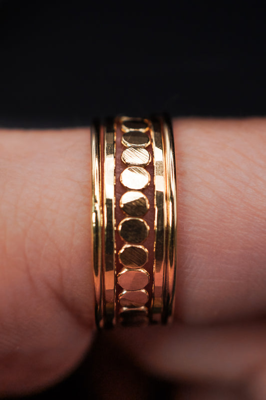 Medium Thick Lined Set of 5 Stacking Rings, Gold Fill, Rose Gold